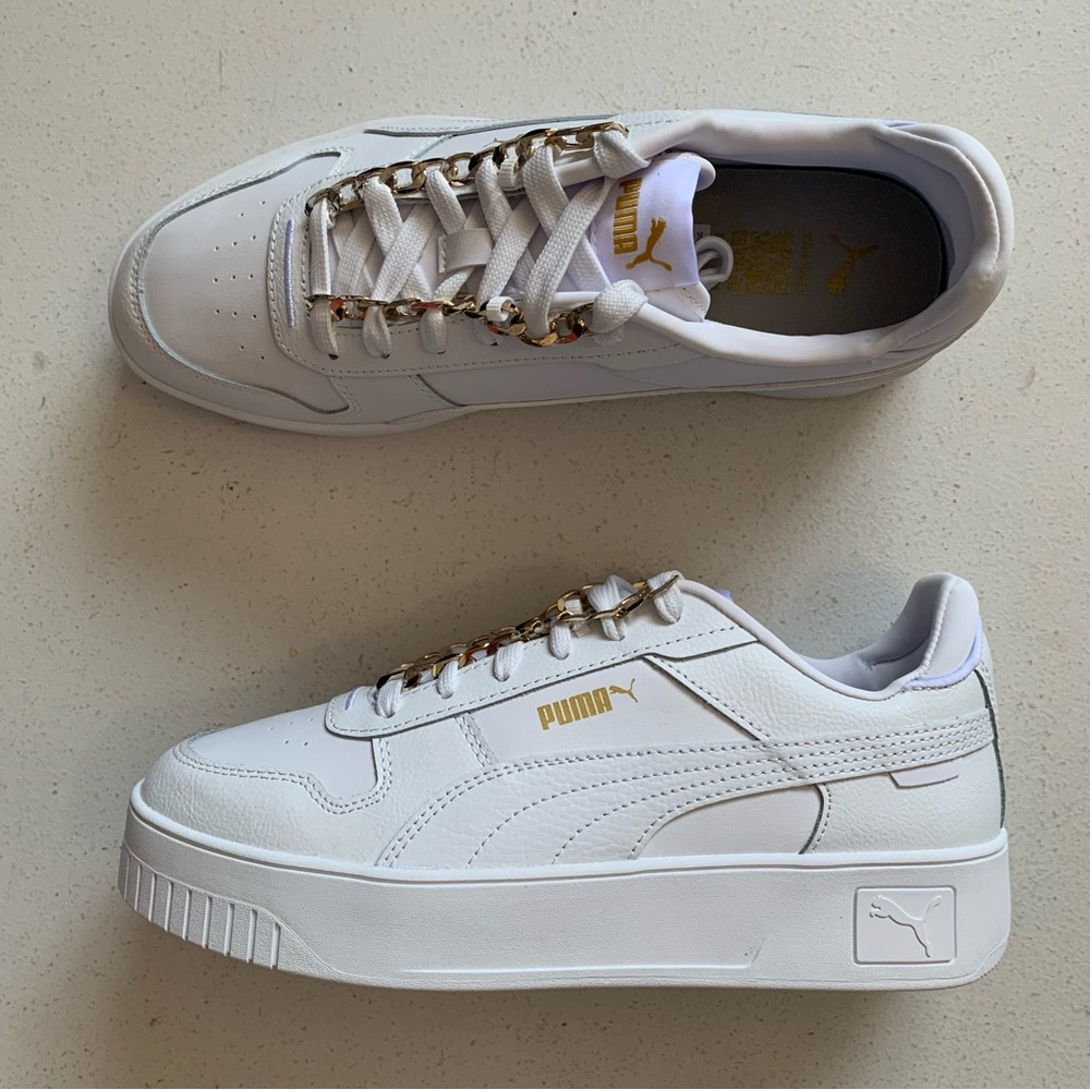 Puma Carina Street Blingbling Sneakers Women’s Size 10 White & Gold Shoes NEW